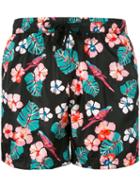 Nos Beachwear - Floral Print Swim Shorts - Men - Polyamide - L, Black, Polyamide