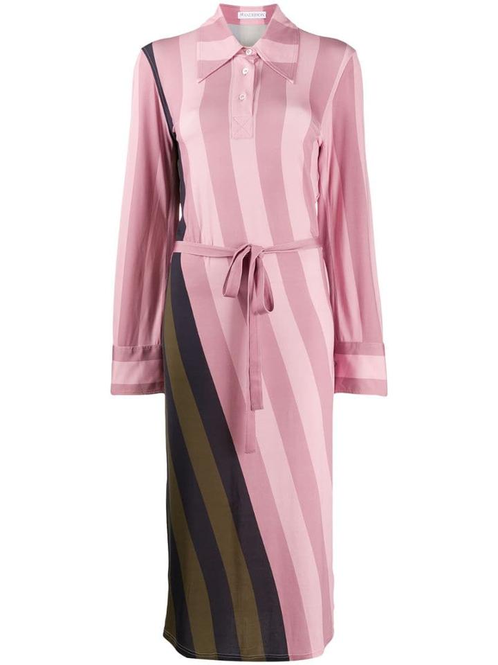 Jw Anderson Striped Polo Shirt Dress - Pink