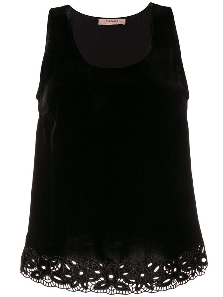 Twin-set Embroidered Trim Tank Top - Black