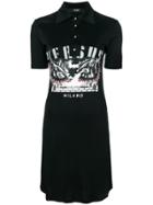 Versus Metallic Logo Print Polo Shirt Dress - Black