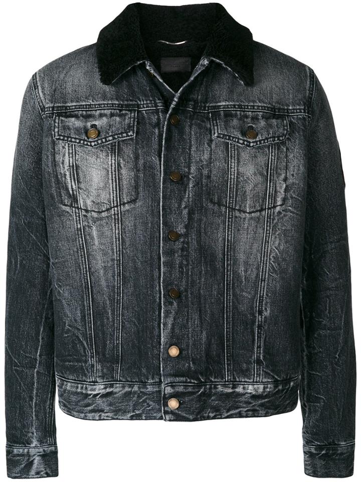 Saint Laurent Sheepskin Collar Denim Jacket - Black