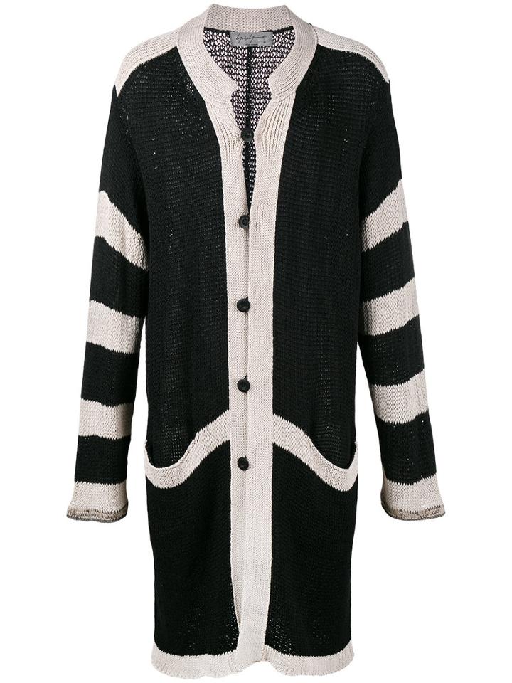 Yohji Yamamoto Stripe Knitted Cardigan, Men's, Size: 3, Black, Rayon/linen/flax/cotton