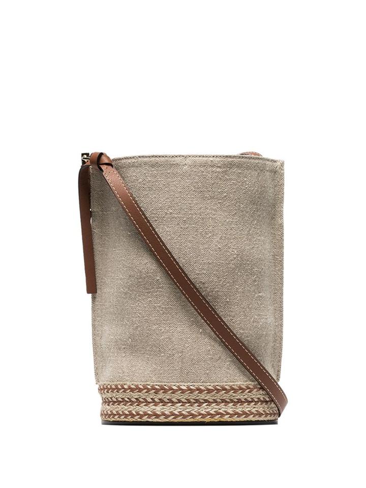 Loewe Brown Gate Linen And Leather Bucket Bag