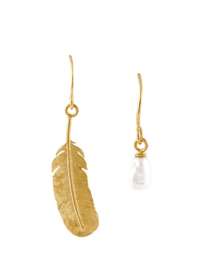 Wouters & Hendrix 'my Favourite' Feather And Pearl Earrings - Metallic