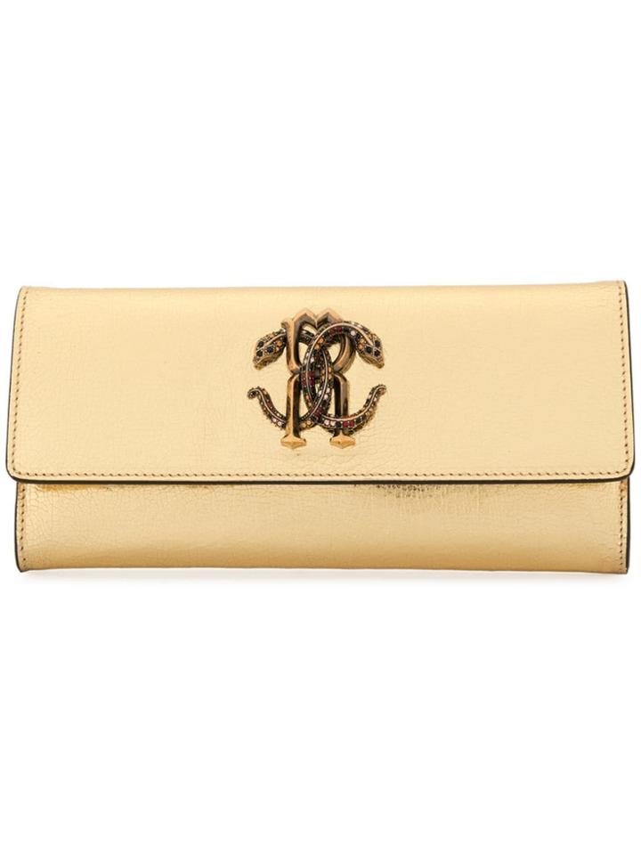 Roberto Cavalli Mirror Snake Clutch Bag - Gold