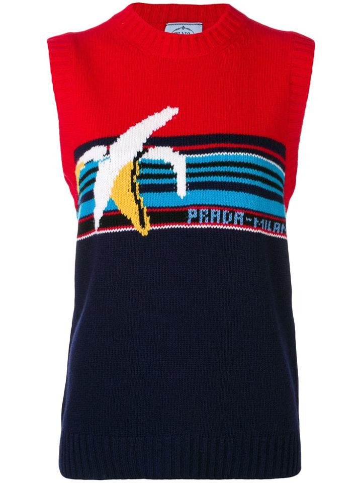 Prada Banana Intarsia Knitted Top - Blue