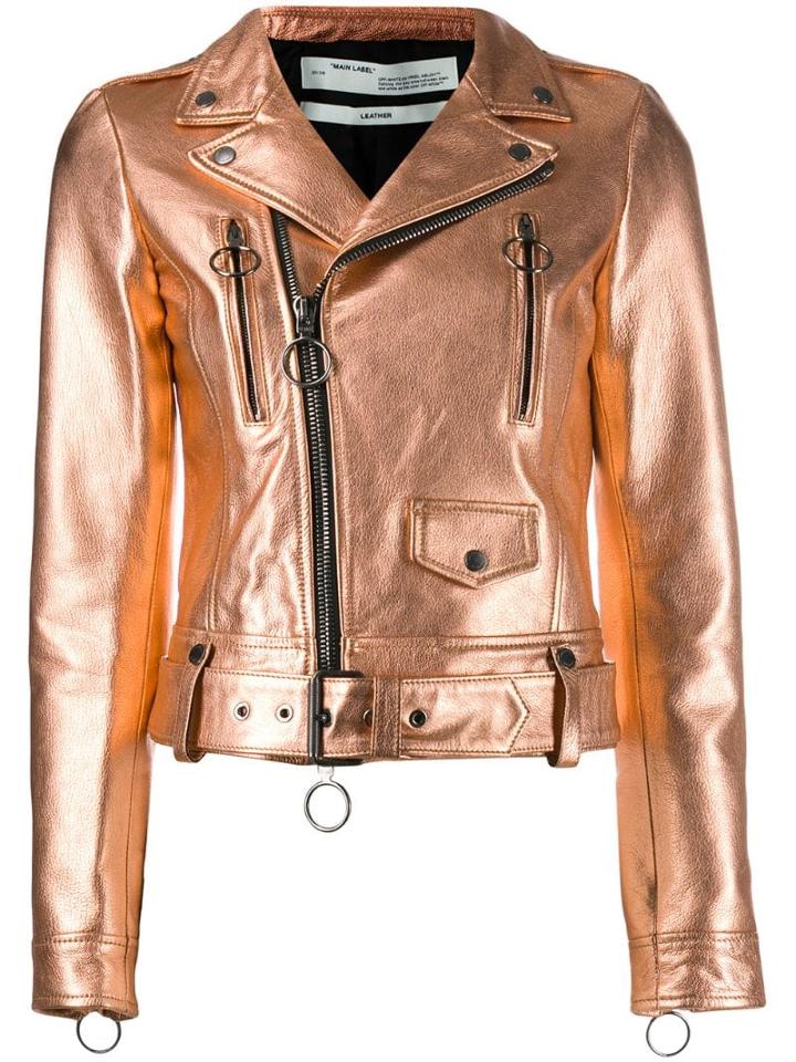 Off-white Metallic Leather Jacket - Pink