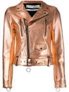 Off-white Metallic Leather Jacket - Pink