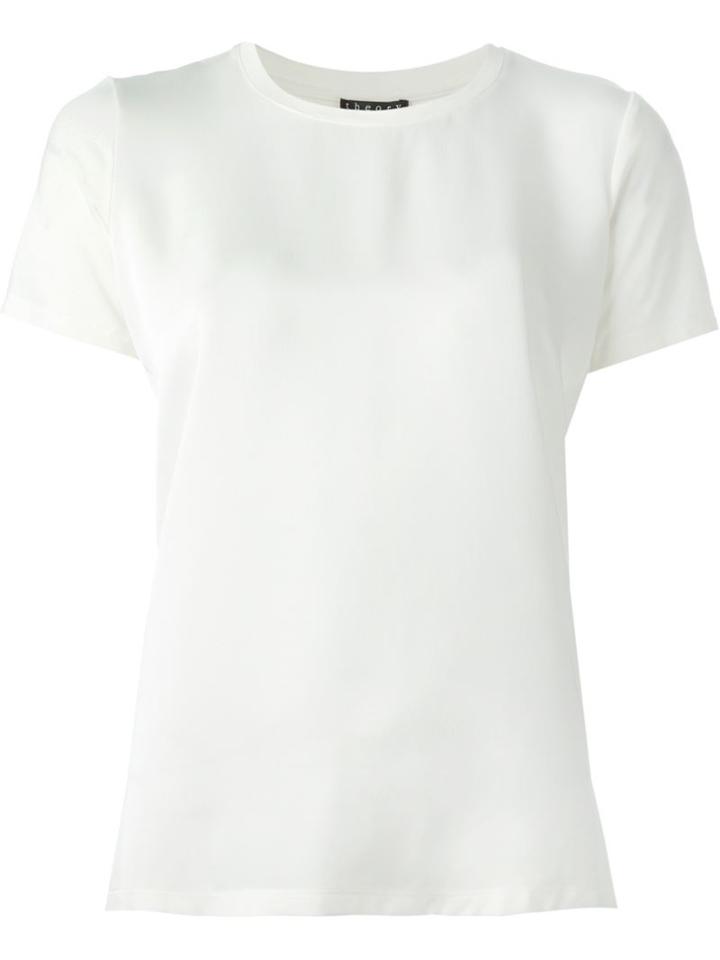 Theory Round Neck T-shirt, Women's, Size: L, White, Silk/viscose/spandex/elastane