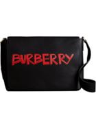 Burberry Large Graffiti Print Leather Messenger Bag - Black