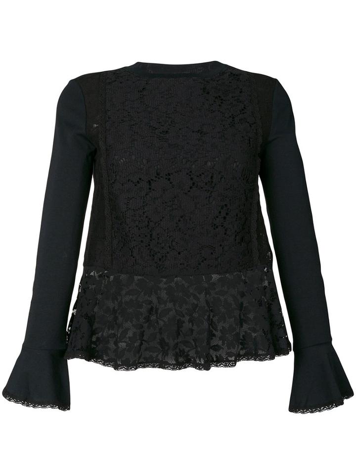 See By Chloé - Sheer Hem Lace Blouse - Women - Cotton/polyester - S, Black, Cotton/polyester
