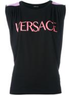 Versace Logo Print Tank Top, Women's, Size: 42, Black, Spandex/elastane/viscose/metal