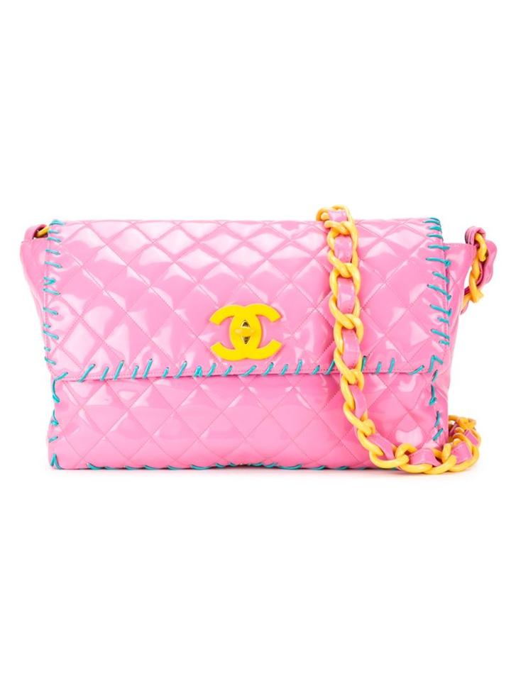 Chanel Vintage Large Quilted Crossbody Bag, Women's, Pink/purple