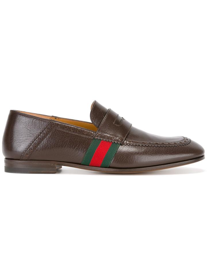 Gucci Web Trim Loafers - Brown