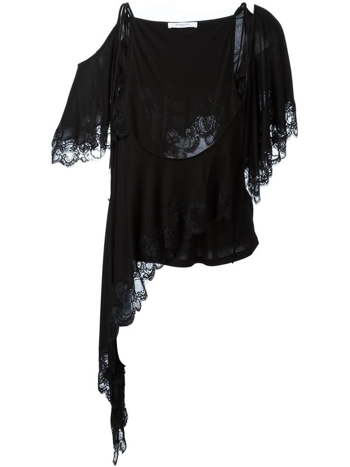 Givenchy Asymmetric Lace Trim Top, Women's, Size: 38, Black, Viscose/silk/polyamide