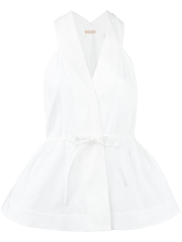 Alaïa Drawstring Flared Tank, Size: 38, White, Cotton