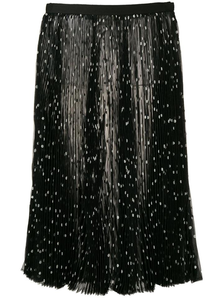 Khaite Polka Dot Pleated Silk Skirt - Black