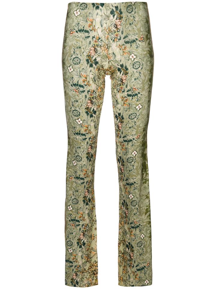 Black Coral Floral Print Flared Trousers - Green