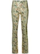 Black Coral Floral Print Flared Trousers - Green