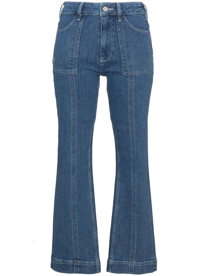 Ganni Flat Pockets Cropped Flared Jeans - Blue