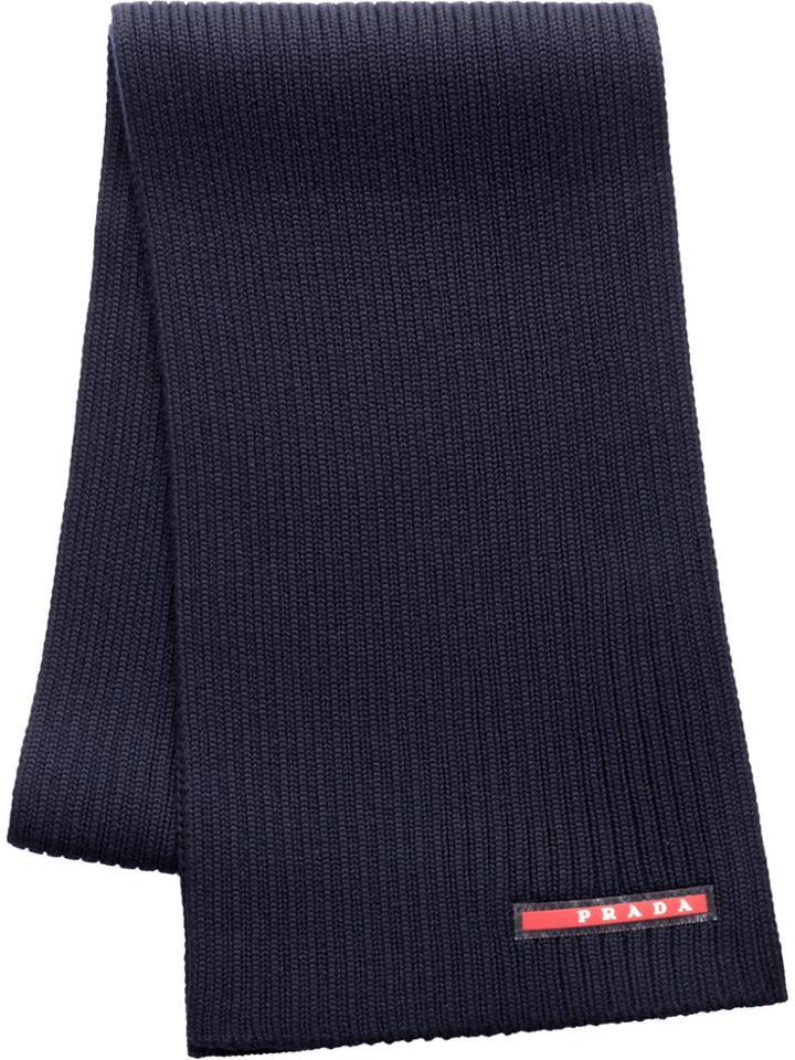 Prada Logo Embellished Ribbed Scarf - Blue