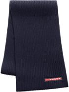 Prada Logo Embellished Ribbed Scarf - Blue