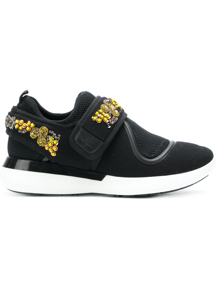 Salvatore Ferragamo Sequin Embellished Sneakers - Black