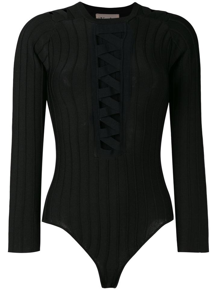 For Love And Lemons Lace-up Bodie, Women's, Size: Xs, Black, Viscose/nylon