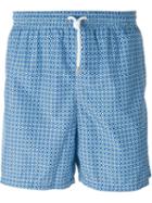 Kiton Geometric Print Swim Shorts, Men's, Size: 50, Blue, Polyester