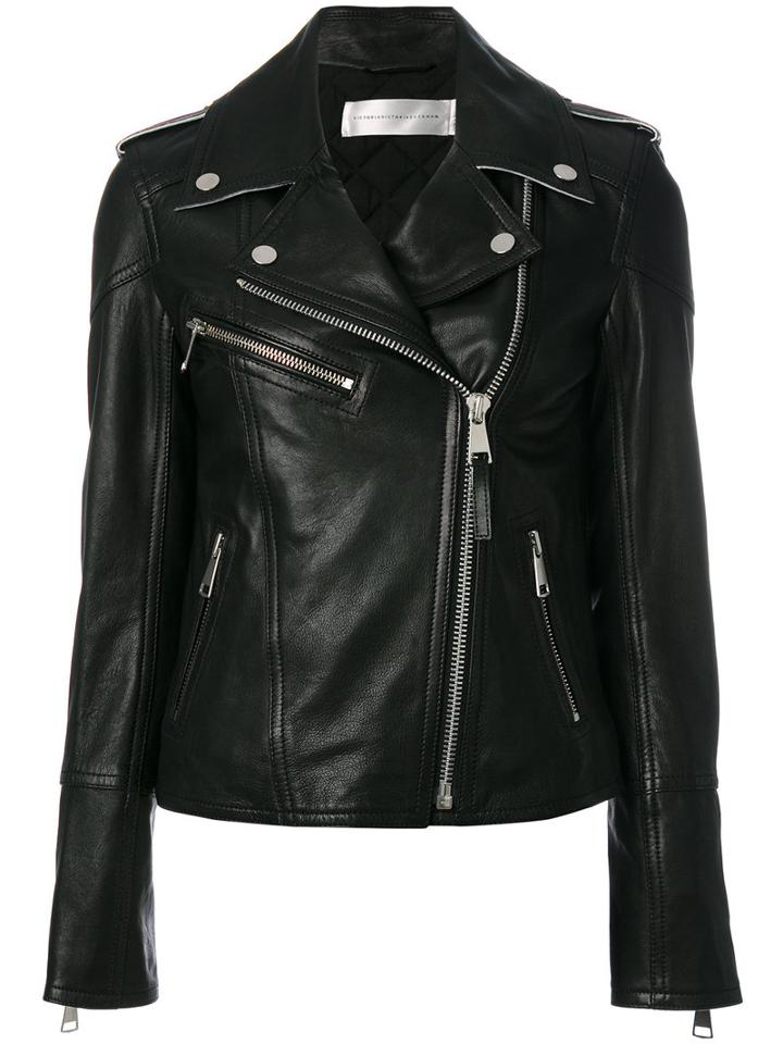 Victoria Victoria Beckham - Biker Jacket - Women - Cotton/lamb Skin/viscose - 6, Black, Cotton/lamb Skin/viscose