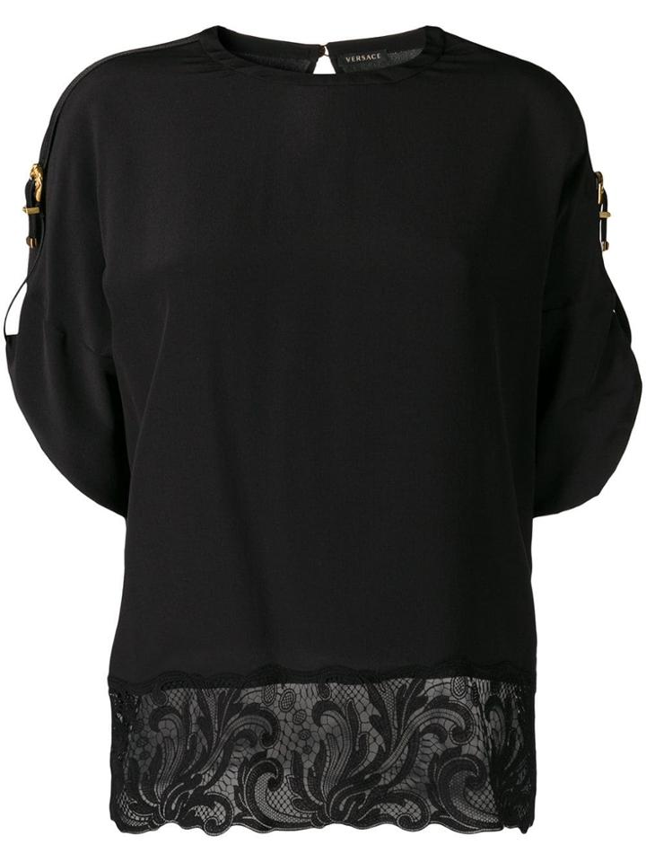 Versace Lace Trim Buckle Sleeve T-shirt - Black