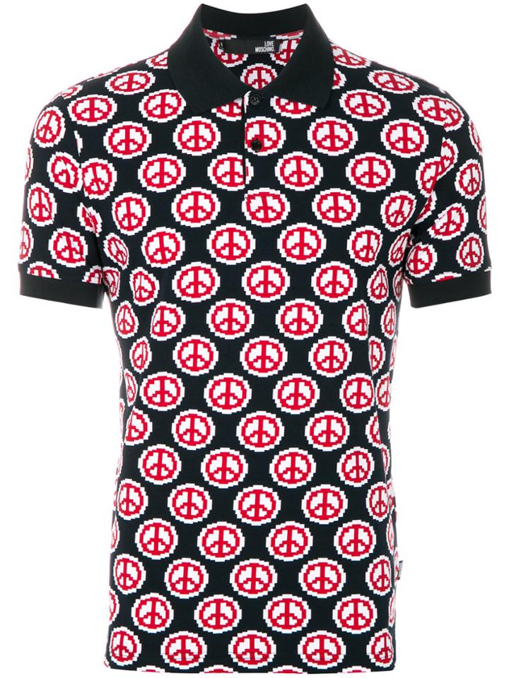 Love Moschino Peace Symbol Print Polo Shirt - Black