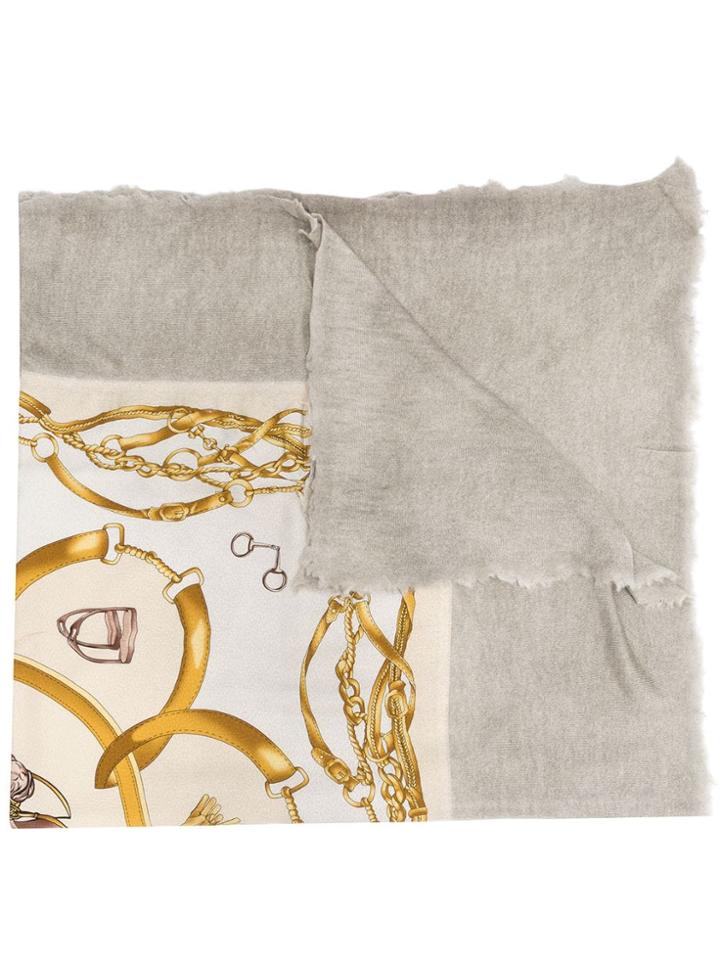 Avant Toi Baroque Print Dyed Scarf - Grey
