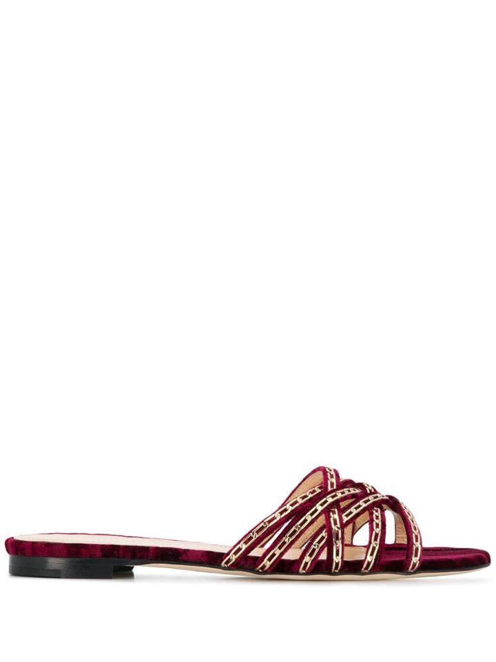 Chloe Gosselin Nina Chain-trimmed Velvet Slippers - Red