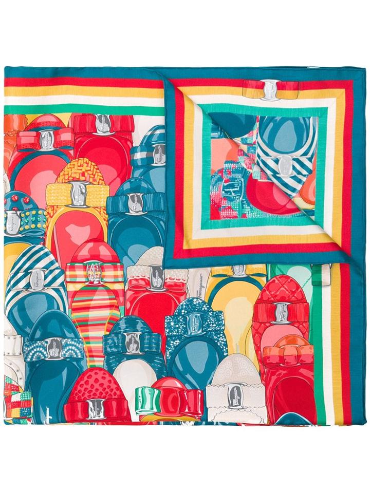 Salvatore Ferragamo Varina Ballerina Print Scarf - Blue