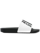 Prada Logo Embossed Flat Slides - White