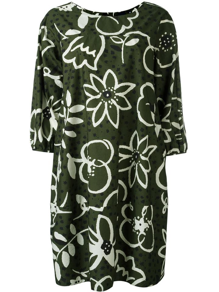 Aspesi - Oversized Floral Dress - Women - Cotton - 40, Women's, Green, Cotton