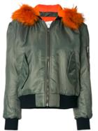 Forte Couture Racoon Fur Hooded Bomber Jacket - Green