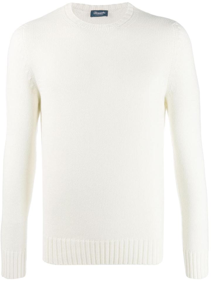 Drumohr Ribbed Detail Crew Neck Sweater - White