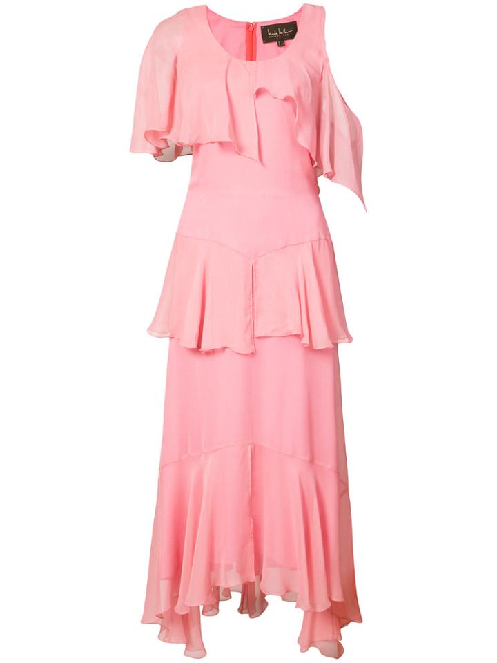Nicole Miller Asymmetric Ruffle Dress - Pink & Purple