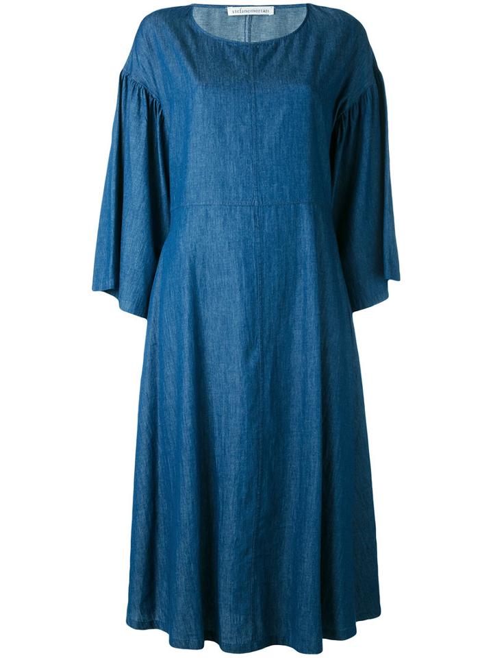 Stefano Mortari - Chambray Bell Sleeve Dress - Women - Cotton - 40, Blue, Cotton