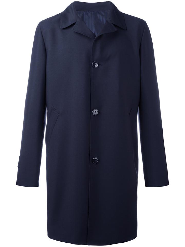 Mp Massimo Piombo Single-breasted Raincoat, Men's, Size: 52, Blue, Mohair/virgin Wool