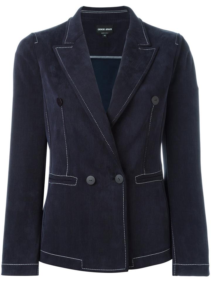 Giorgio Armani Double Breasted Blazer, Women's, Size: 46, Blue, Cupro/polyester/spandex/elastane
