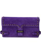Tomas Maier Studded Buckled Clutch, Women's, Pink/purple, Calf Leather/suede