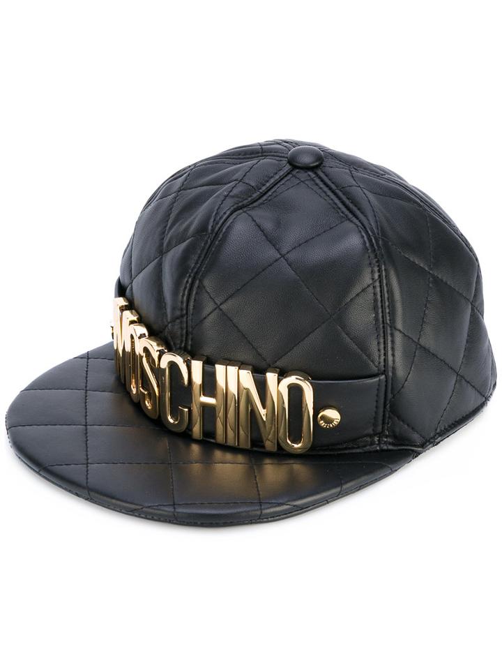 Moschino - Logo Plaque Quilted Snapback - Women - Sheep Skin/shearling/viscose - S, Black, Sheep Skin/shearling/viscose