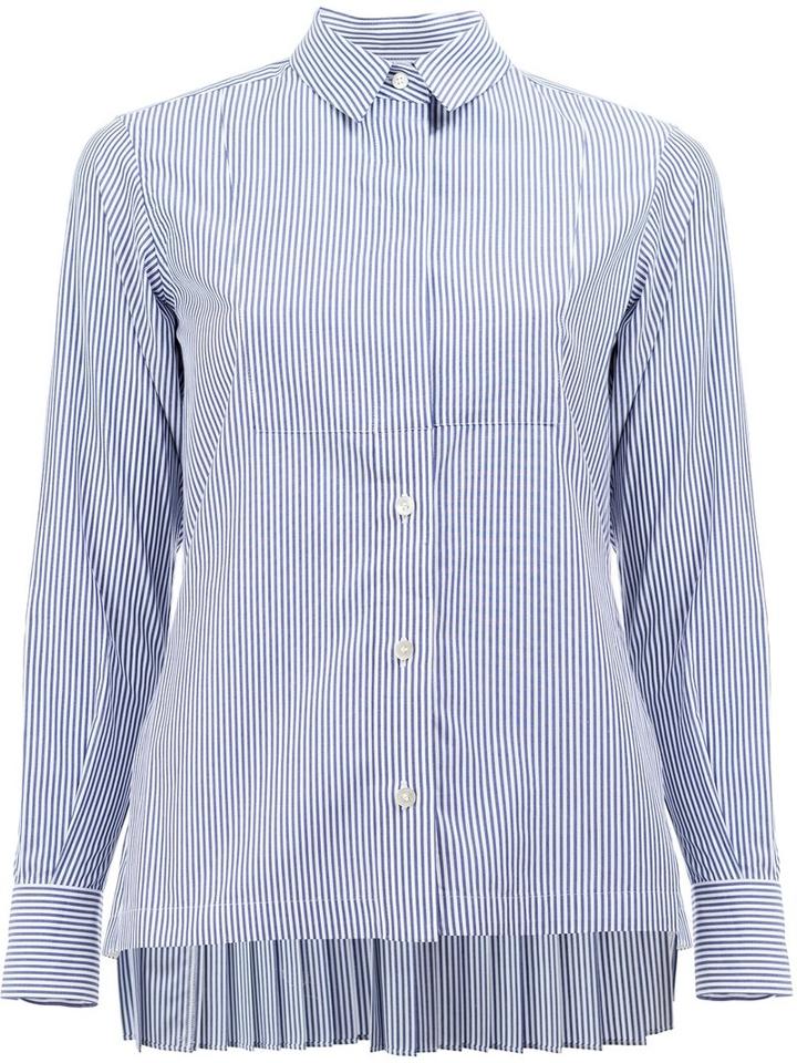 Sacai Pinstriped Pleated Shirt, Women's, Size: 3, Blue, Cotton