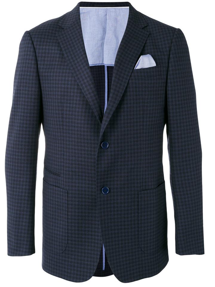 Z Zegna Notched Lapel Check Blazer, Men's, Size: 50, Blue, Wool/cupro