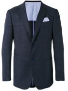 Z Zegna Notched Lapel Check Blazer, Men's, Size: 50, Blue, Wool/cupro
