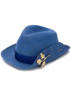 Borsalino Pin Embellished Fedora Hat - Blue