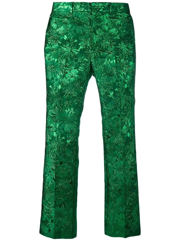Gucci Floral Jacquard Cropped Trousers, Women's, Size: 36, Green, Polyester/silk/polyamide/silk